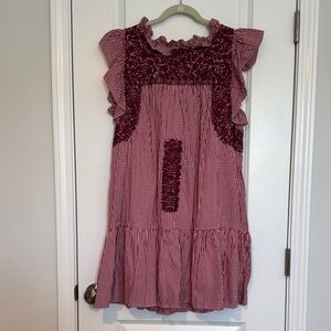 Elegant Burgundy Gingham Dress